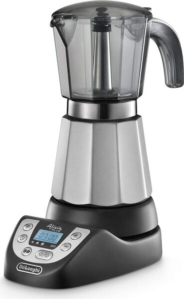 De Longhi OUTLET - Alicia PLUS EMKP 63.B Caffettiera elettrica Moka 3 o 6 Tazze Caff Macinato in Polvere Funzione Orzo e Aroma con Timer