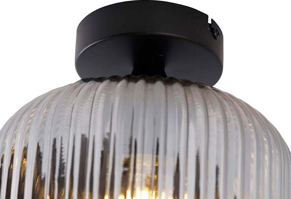 Plafoniera Art Déco nera con vetro fumé - Karel