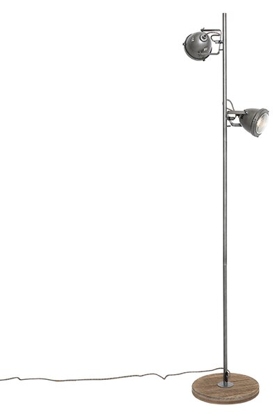 Lampada da terra industriale in acciaio con legno 2 luci - Emado