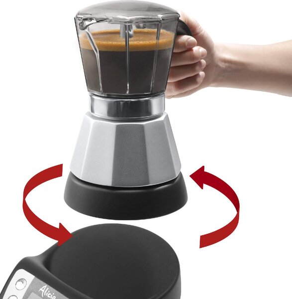 De Longhi OUTLET - Alicia PLUS EMKP 63.B Caffettiera elettrica Moka 3 o 6 Tazze Caff Macinato in Polvere Funzione Orzo e Aroma con Timer