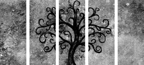 Quadri 5 pezzi – Albero della vita in bianco e nero