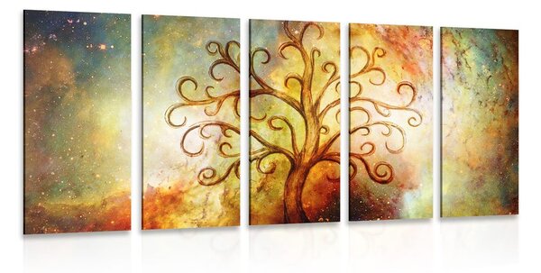 Quadri 5 pezzi – Albero della vita con astrazione dell'universo