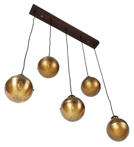 Lampada a sospensione industriale bronzo con legno 5 luci - Haicha