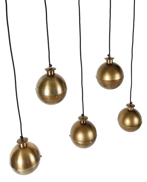 Lampada a sospensione industriale bronzo con legno 5 luci - Haicha