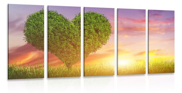 Quadri 5 pezzi – Albero a forma di cuore sul prato
