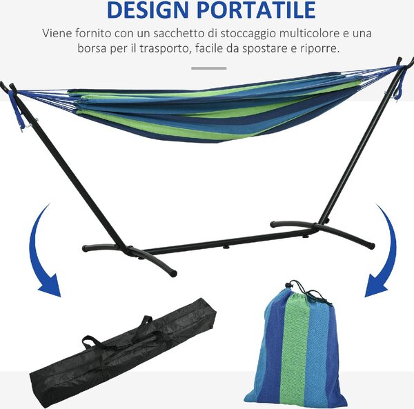 VivaGarden Amaca da Giardino Autoportante con Supporto Altezza Regolabile e Borsa di Trasporto 298x117x105 cm colore Verde