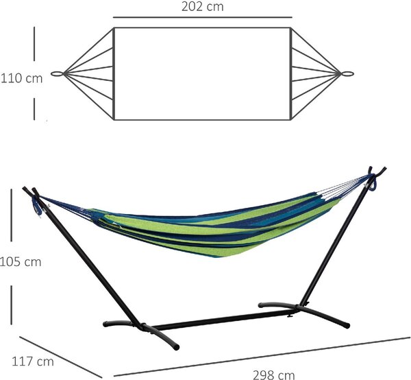 VivaGarden Amaca da Giardino Autoportante con Supporto Altezza Regolabile e Borsa di Trasporto 298x117x105 cm colore Verde