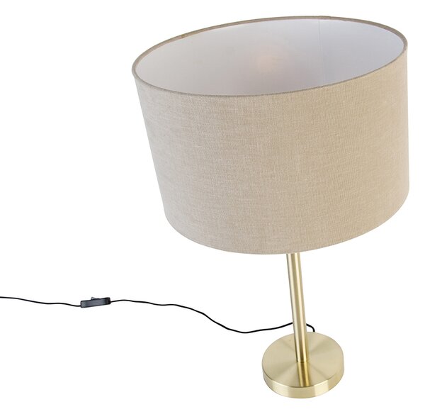 Lampada da tavolo classica in ottone con paralume marrone chiaro 35 cm - Simplo