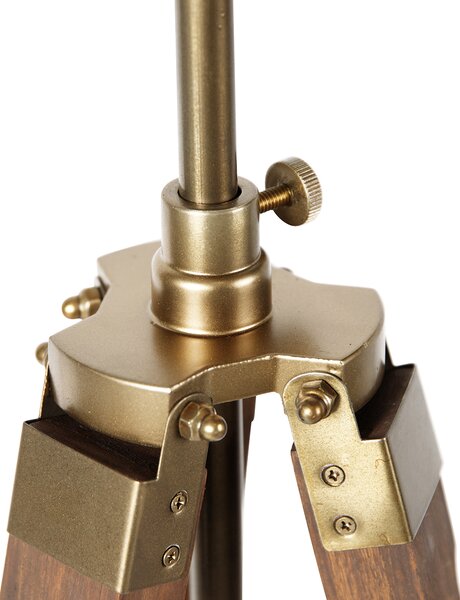 Lampada da terra a treppiede industriale bronzo con legno - Mangoes