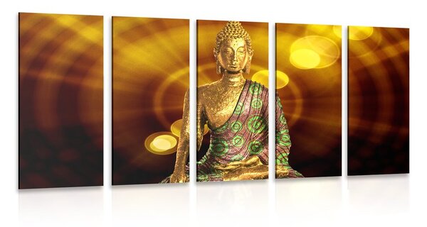 Quadri 5 pezzi – Statua di Buddha su sfondo astratto