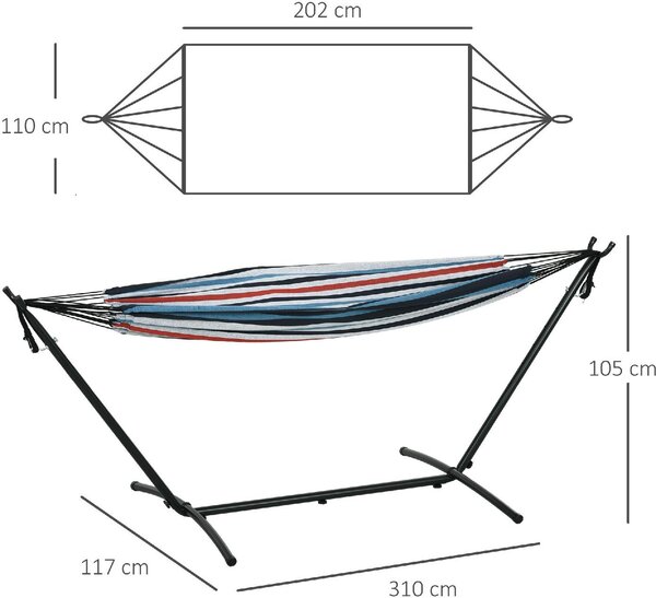 VivaGarden Amaca da Giardino Autoportante con Supporto Altezza Regolabile e Borsa di Trasporto 310x117x105 cm colore Multicolore