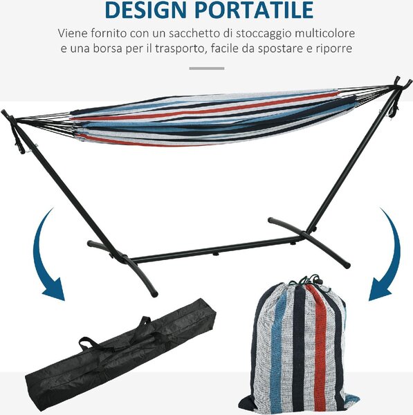 VivaGarden Amaca da Giardino Autoportante con Supporto Altezza Regolabile e Borsa di Trasporto 310x117x105 cm colore Multicolore