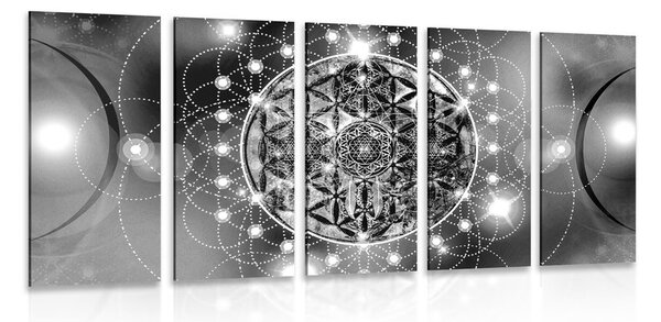 Quadri 5 pezzi – Mandala affascinante in bianco e nero