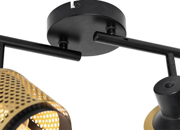 Faretto industriale nero con oro 4 luci - Kayden