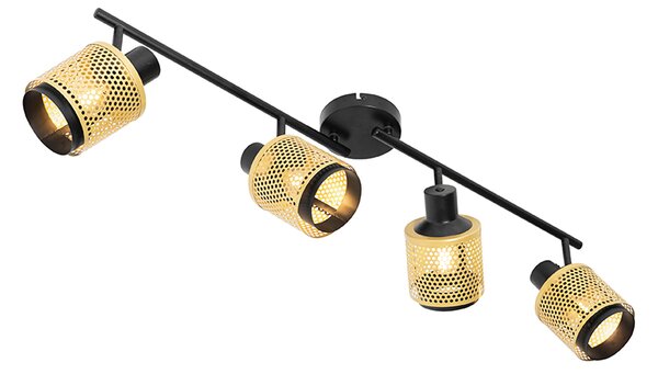 Faretto industriale nero con oro 4 luci - Kayden