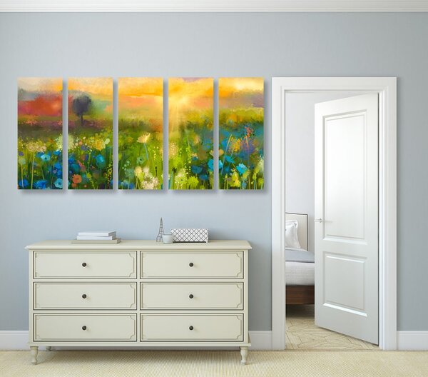 Quadri 5 pezzi – Pittura a olio di fiori di campo