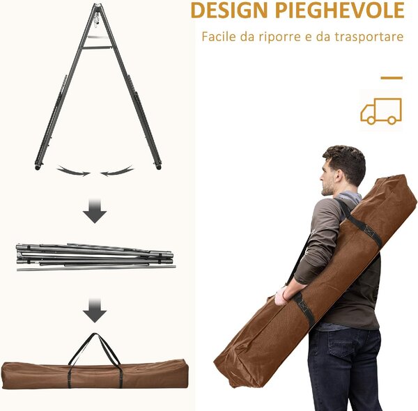 VivaGarden Amaca da Giardino Autoportante con Supporto Pieghevole in Cotone e Acciaio 270x100x94 cm colore Grigio