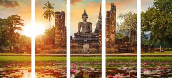 Quadri 5 pezzi – Statua di Buddha nel parco di Sukhothai