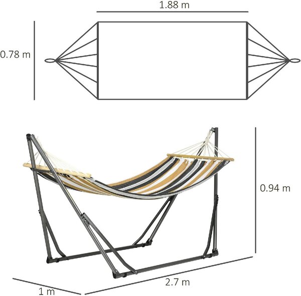 VivaGarden Amaca da Giardino Autoportante con Supporto Pieghevole in Cotone e Acciaio 270x100x94 cm colore Grigio
