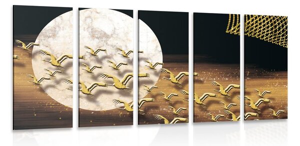 Quadri 5 pezzi – Volo di uccelli durante la luna piena