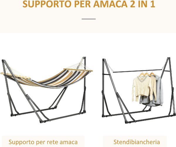 VivaGarden Amaca da Giardino Autoportante con Supporto Pieghevole in Cotone e Acciaio 270x100x94 cm colore Grigio