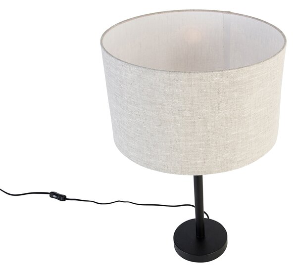 Lampada da tavolo moderna nera con paralume in lino grigio chiaro 35 cm - Simplo