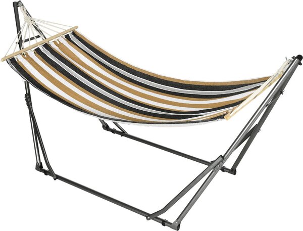 VivaGarden Amaca da Giardino Autoportante con Supporto Pieghevole in Cotone e Acciaio 270x100x94 cm colore Grigio