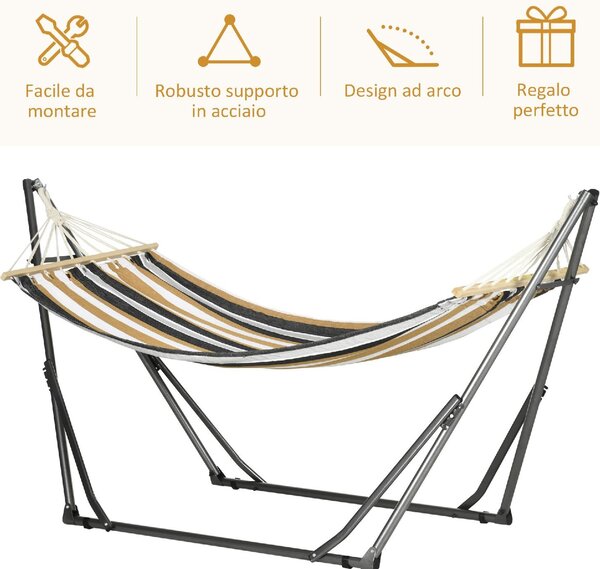 VivaGarden Amaca da Giardino Autoportante con Supporto Pieghevole in Cotone e Acciaio 270x100x94 cm colore Grigio