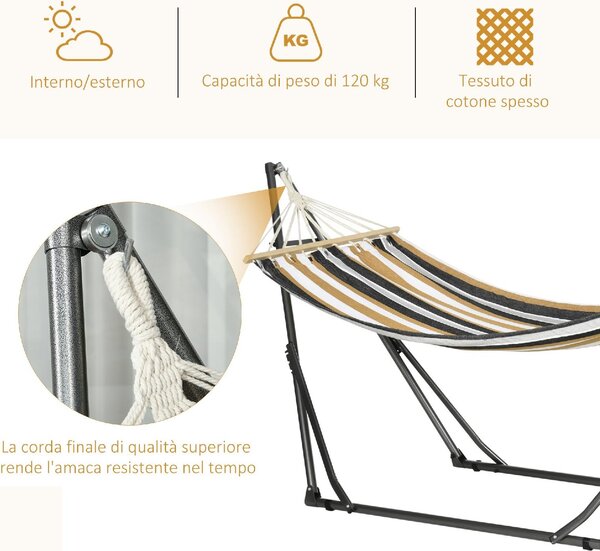 VivaGarden Amaca da Giardino Autoportante con Supporto Pieghevole in Cotone e Acciaio 270x100x94 cm colore Grigio