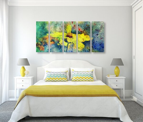 Quadri 5 pezzi – Fiore giallo con tocco vintage