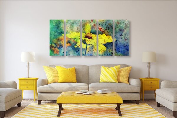 Quadri 5 pezzi – Fiore giallo con tocco vintage