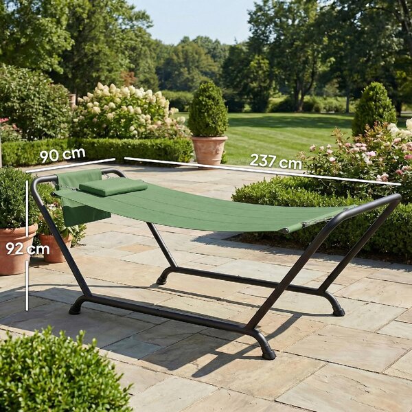 VivaGarden Amaca da Giardino con Supporto 237x90 cm Portata 150 Kg in Poliestere/Metallo colore Verde Scuro