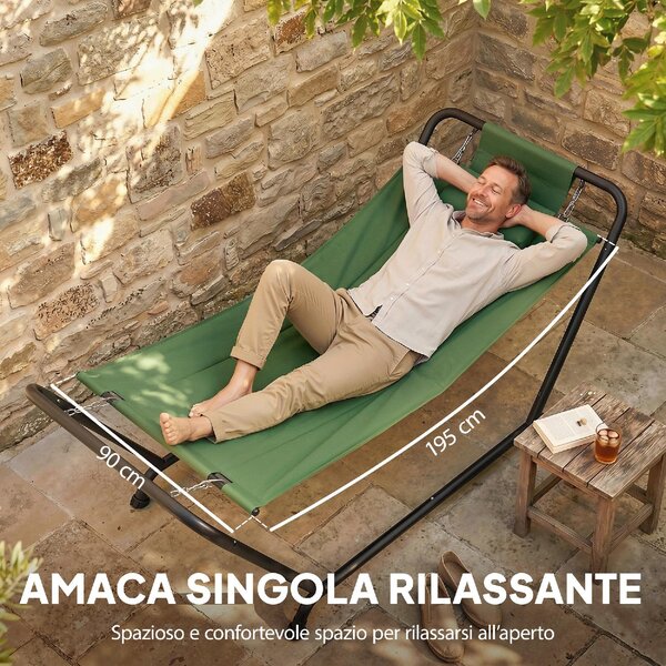 VivaGarden Amaca da Giardino con Supporto 237x90 cm Portata 150 Kg in Poliestere/Metallo colore Verde Scuro