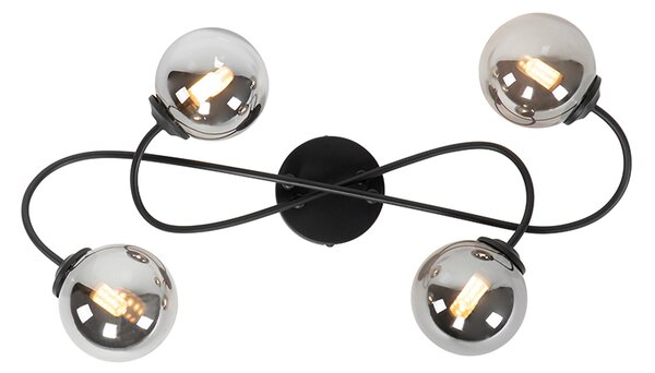 Plafoniera moderna nera 4 luci vetro fumé - ATHENAS