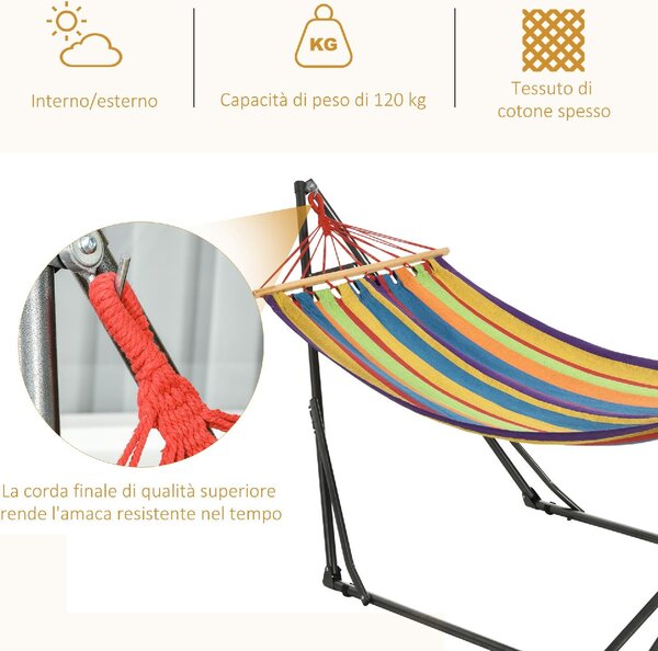 VivaGarden Amaca da Giardino Autoportante con Supporto Pieghevole in Cotone e Acciaio 270x100x94 cm Multicolore