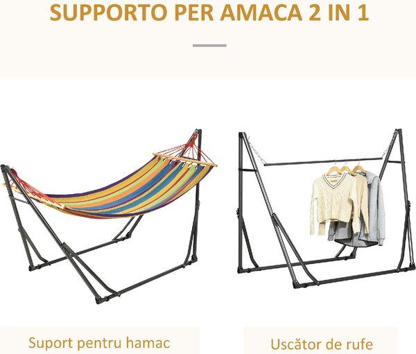 VivaGarden Amaca da Giardino Autoportante con Supporto Pieghevole in Cotone e Acciaio 270x100x94 cm Multicolore