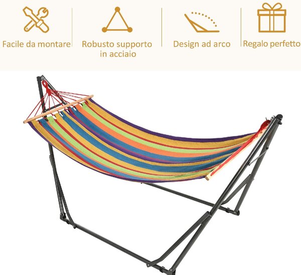VivaGarden Amaca da Giardino Autoportante con Supporto Pieghevole in Cotone e Acciaio 270x100x94 cm Multicolore