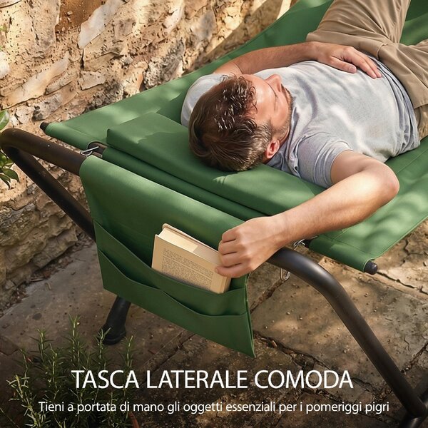 VivaGarden Amaca da Giardino con Supporto 237x90 cm Portata 150 Kg in Poliestere/Metallo colore Verde Scuro