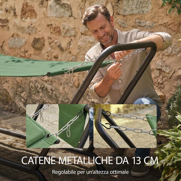 VivaGarden Amaca da Giardino con Supporto 237x90 cm Portata 150 Kg in Poliestere/Metallo colore Verde Scuro
