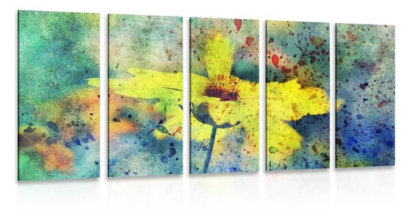 Quadri 5 pezzi – Fiore giallo con tocco vintage