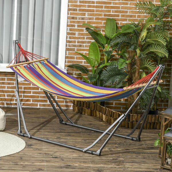 VivaGarden Amaca da Giardino Autoportante con Supporto Pieghevole in Cotone e Acciaio 270x100x94 cm Multicolore