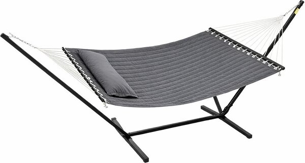VivaGarden Amaca da Giardino con Supporto 368x93x110 cm Portata 150 Kg con Cuscino in Poliestere/Acciaio colore Grigio Scuro