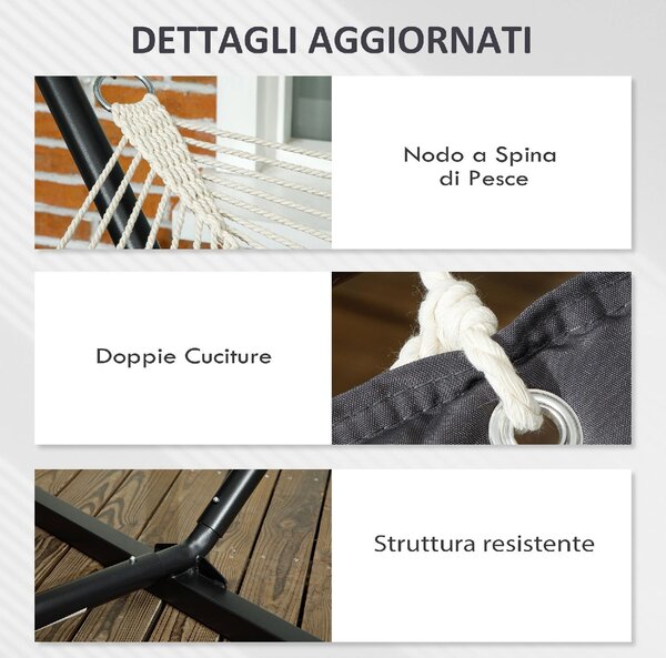 VivaGarden Amaca da Giardino con Supporto 368x93x110 cm Portata 150 Kg con Cuscino in Poliestere/Acciaio colore Grigio Scuro