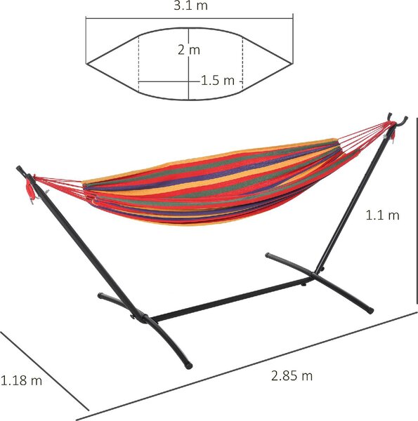 VivaGarden Amaca da Giardino con Supporto 285x118x110 cm Portata 150 Kg in Cotone colore Multicolore