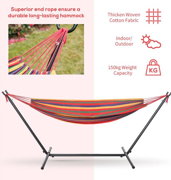 VivaGarden Amaca da Giardino con Supporto 285x118x110 cm Portata 150 Kg in Cotone colore Multicolore