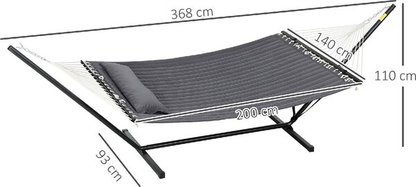 VivaGarden Amaca da Giardino con Supporto 368x93x110 cm Portata 150 Kg con Cuscino in Poliestere/Acciaio colore Grigio Scuro