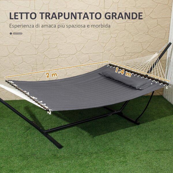 VivaGarden Amaca da Giardino con Supporto 368x93x110 cm Portata 150 Kg con Cuscino in Poliestere/Acciaio colore Grigio Scuro