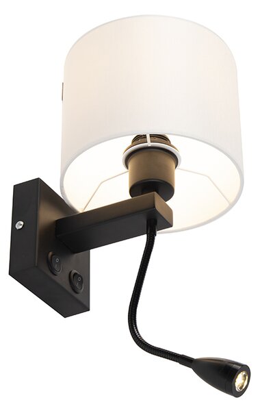 Lampada da parete moderna nera con paralume bianco - Brescia