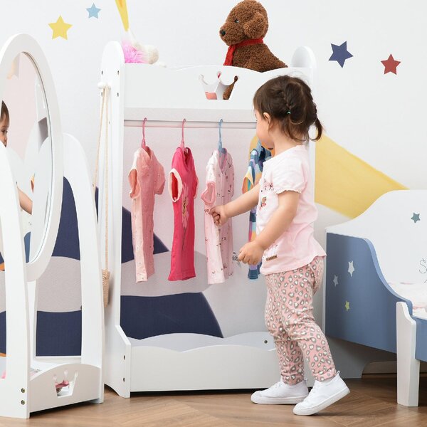 DecHome Appendiabiti per Cameretta con Asta Ganci e Ripiani in Legno Guardaroba a Giorno per Bambini 63x37x103cm colore Bianco