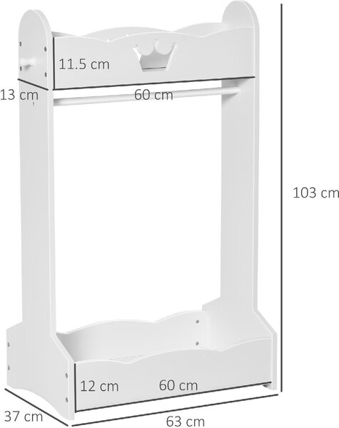 DecHome Appendiabiti per Cameretta con Asta Ganci e Ripiani in Legno Guardaroba a Giorno per Bambini 63x37x103cm colore Bianco